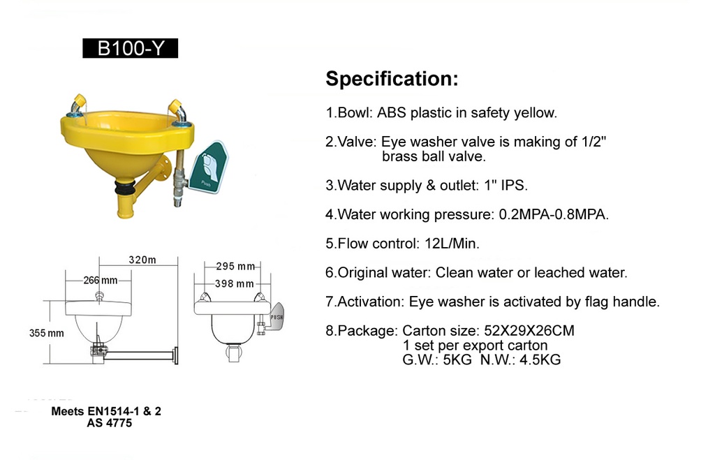 Terysafe Yellow Wall Mounted Eyewash Station