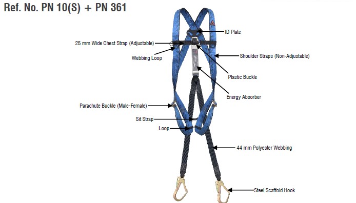 Karam Full Body Harness  with scaffolding hooks+ lanyard-SABS