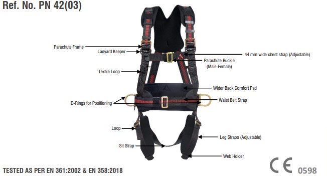 Karam Full body harness with padded shoulder, thighs and WP belt straps