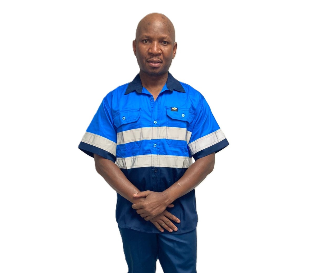 Vulcan Premium Hi viz Mining S/S Shirt Vented- Cobolt/Nvy
