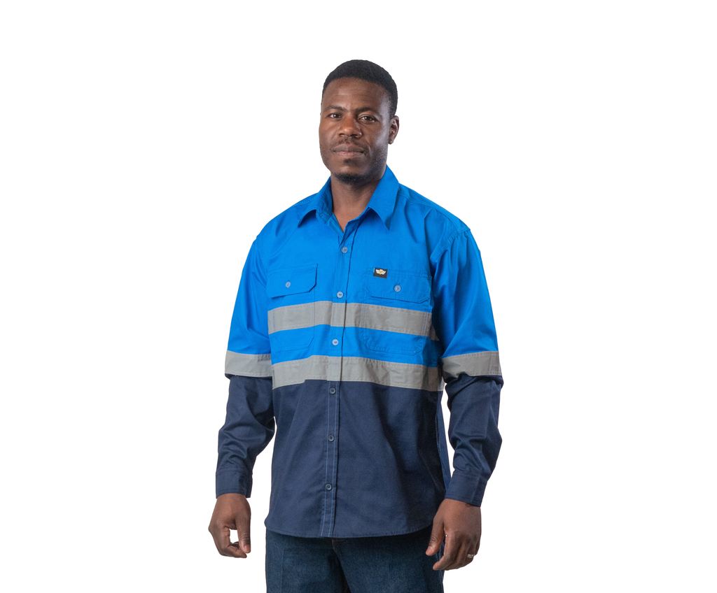 Vulcan Premium Mining Hi viz  L/S Shirt Vented- Cobolt/Nvy
