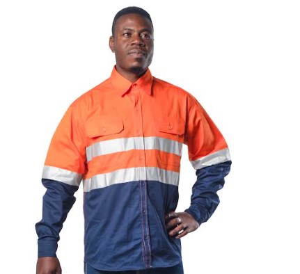 Vulcan Premium Hi viz  Mining L/S Shirt Vented-Oran/Nvy