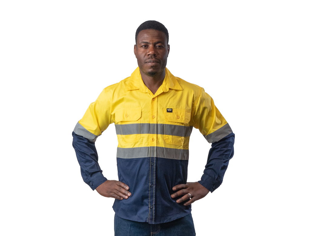 Vulcan Premium Hi viz Mining L/S Shirt Vented-Yell/Nvy