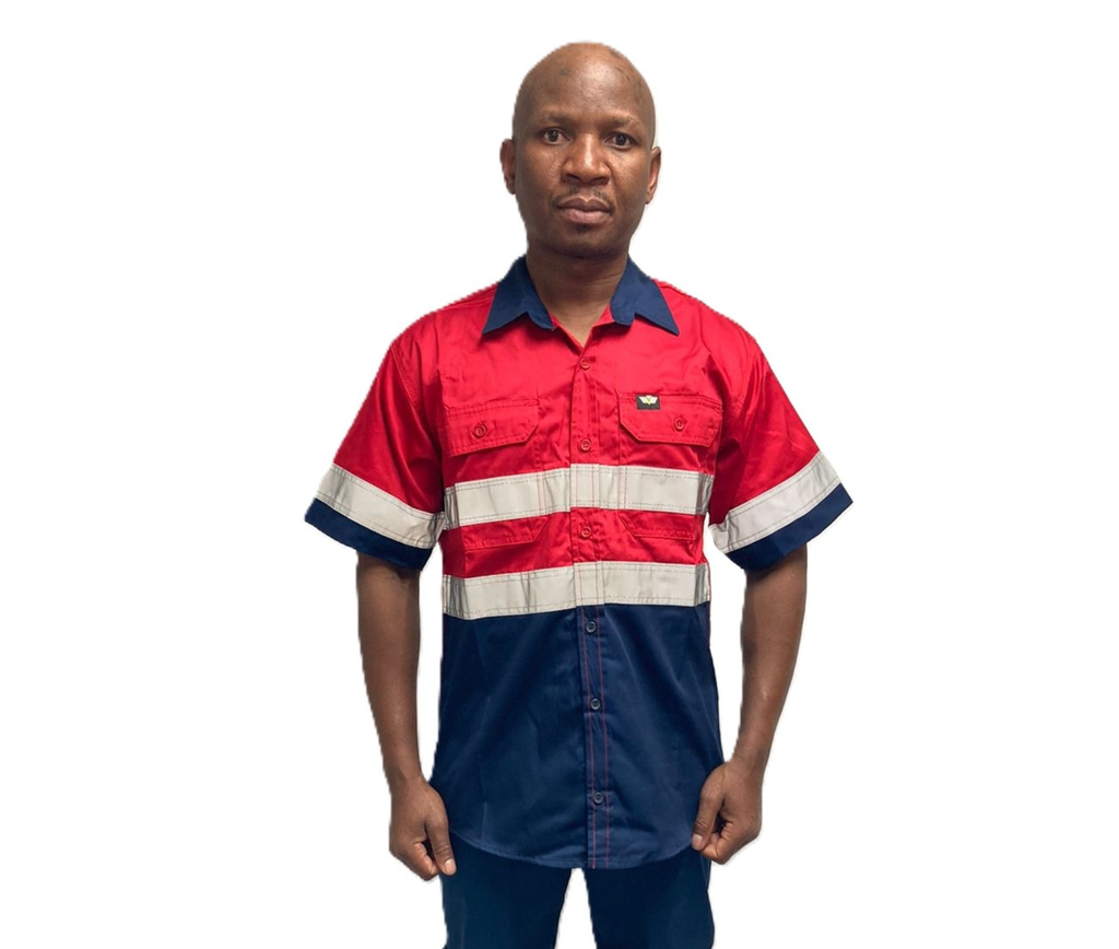 Vulcan Premium Mining Hi viz S/S Shirt Vented-Red/Nvy