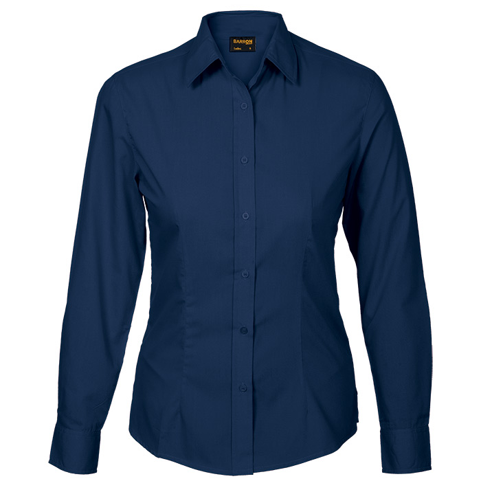 Barron Ladies Basic Poly Cotton Blouse Long Sleeve - Navy