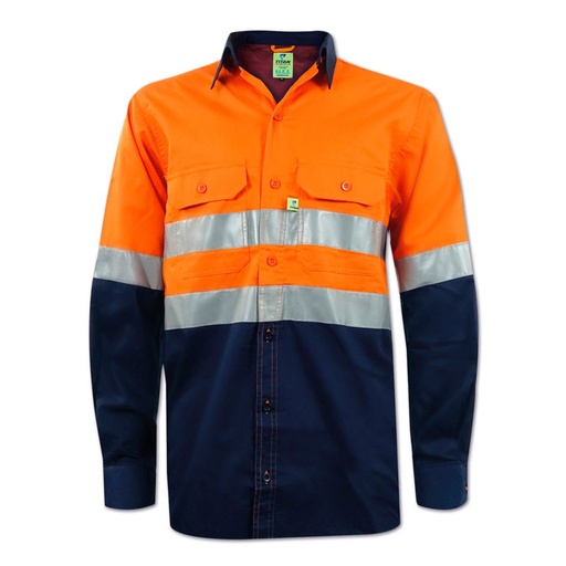 Titan Premium Navy/Orange Reflective Hi viz Mining Shirt