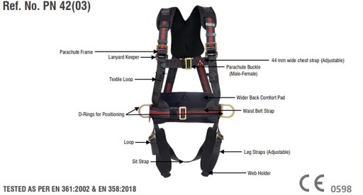 [PN42(03)] Karam Full body harness with padded shoulder, thighs and WP belt straps