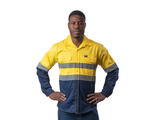 Vulcan Premium Hi viz Mining L/S Shirt Vented-Yell/Nvy
