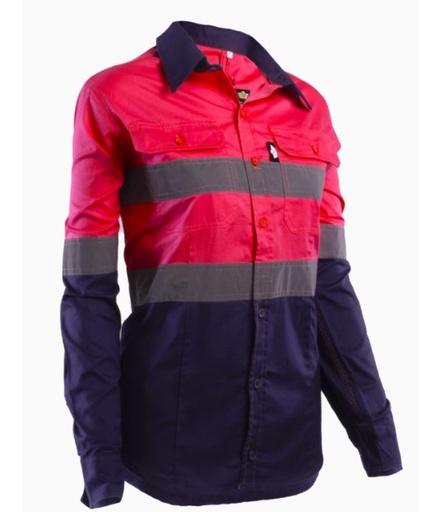 Vulcan Ladies L/S Hi Viz 100% Cotton Vented Workshirt